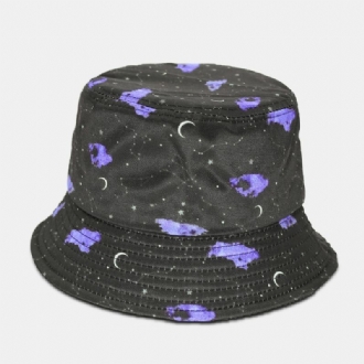 Unisex Moon Starry Sky Med Tryck Bucket Hat Bred Brättad Utomhussolskyddshatt