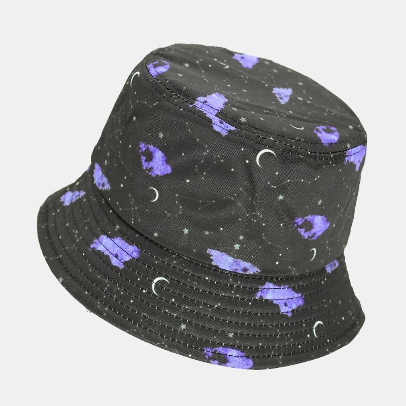 Unisex Moon Starry Sky Med Tryck Bucket Hat Bred Brättad Utomhussolskyddshatt