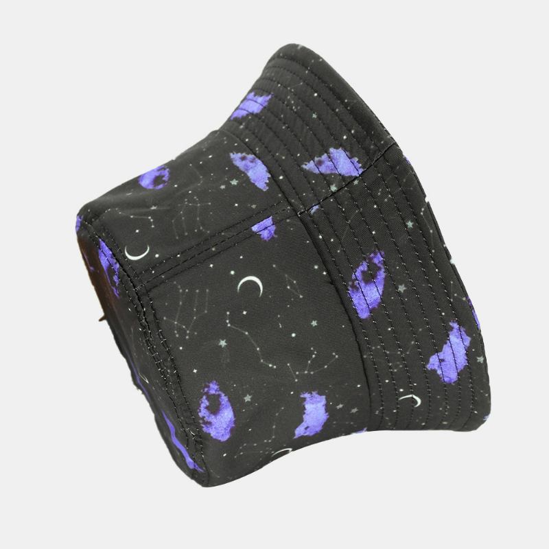 Unisex Moon Starry Sky Med Tryck Bucket Hat Bred Brättad Utomhussolskyddshatt