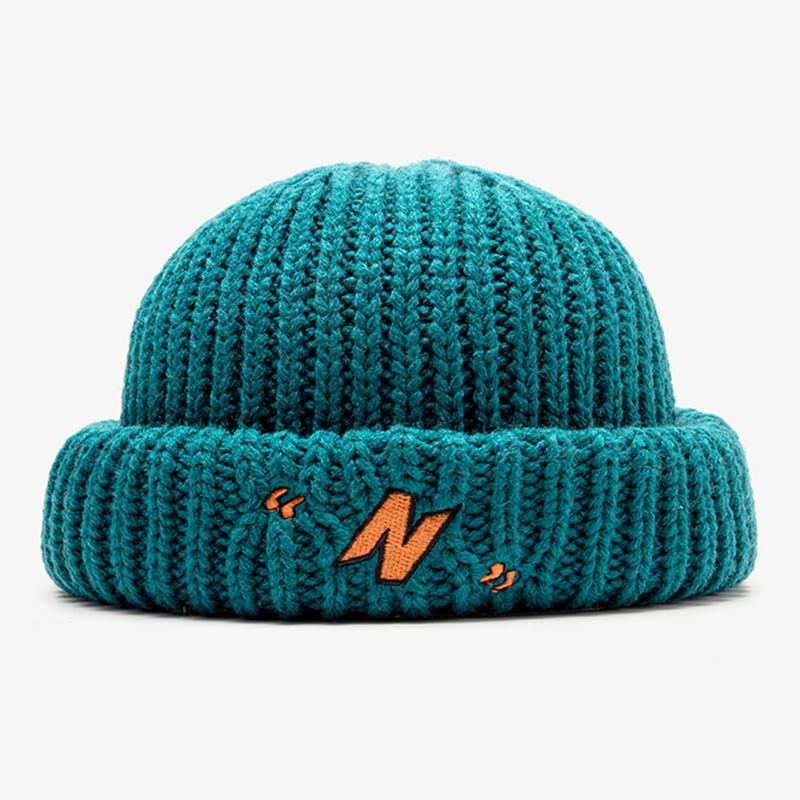 Unisex N-letter Mönster Stickade Keps Mode Casual Justerbar Elastisk Keps Döskalle Keps Brädelös Beanie Hyresvärd Keps