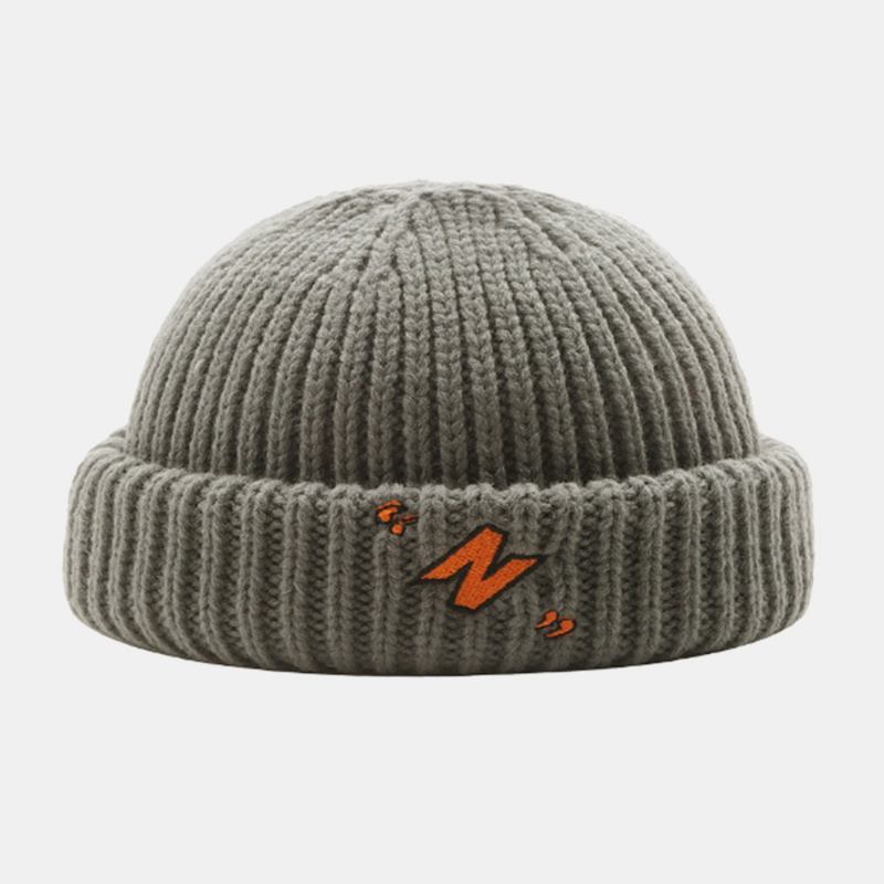 Unisex N-letter Mönster Stickade Keps Mode Casual Justerbar Elastisk Keps Döskalle Keps Brädelös Beanie Hyresvärd Keps