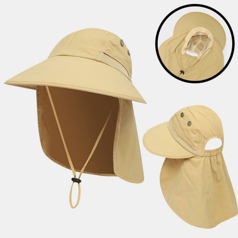 Unisex Nylon Enfärgad Justerbar Sommar Utomhussolskydd Fiske Klätterhatt Andas Bucket Hat