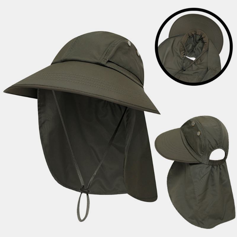 Unisex Nylon Enfärgad Justerbar Sommar Utomhussolskydd Fiske Klätterhatt Andas Bucket Hat