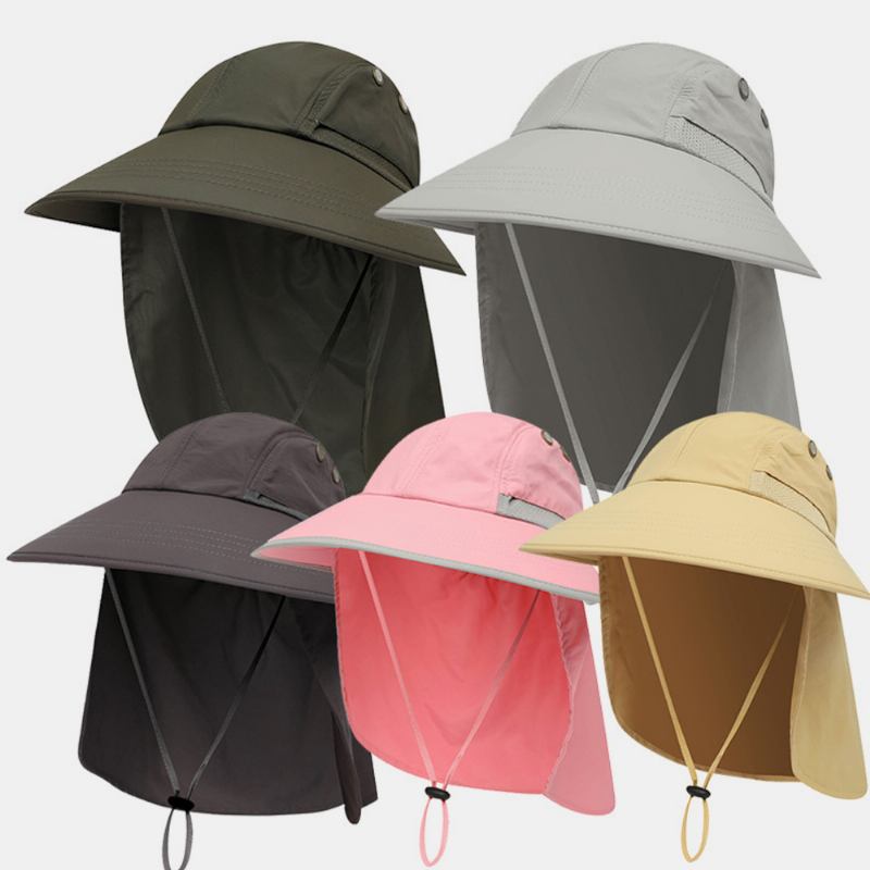 Unisex Nylon Enfärgad Justerbar Sommar Utomhussolskydd Fiske Klätterhatt Andas Bucket Hat