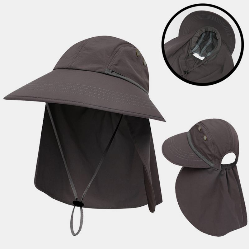 Unisex Nylon Enfärgad Justerbar Sommar Utomhussolskydd Fiske Klätterhatt Andas Bucket Hat