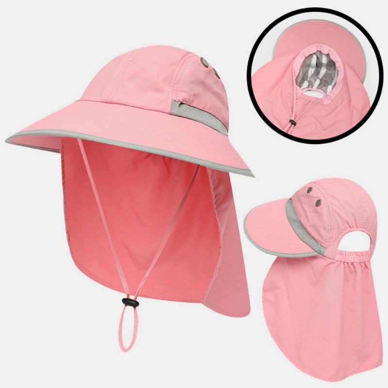 Unisex Nylon Enfärgad Justerbar Sommar Utomhussolskydd Fiske Klätterhatt Andas Bucket Hat