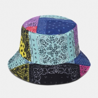 Unisex-överlägg Cashew-utskrift Bucket Hat Blandade Färgsömmar Casual Solskyddshatt