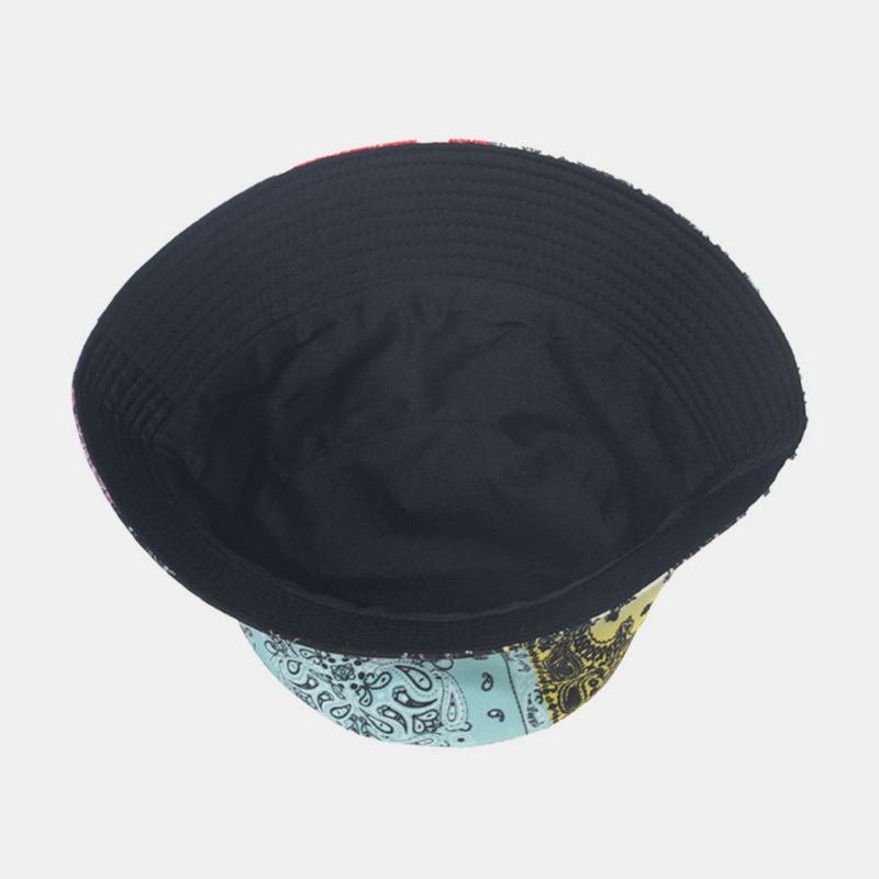 Unisex-överlägg Cashew-utskrift Bucket Hat Blandade Färgsömmar Casual Solskyddshatt