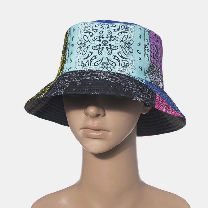 Unisex-överlägg Cashew-utskrift Bucket Hat Blandade Färgsömmar Casual Solskyddshatt