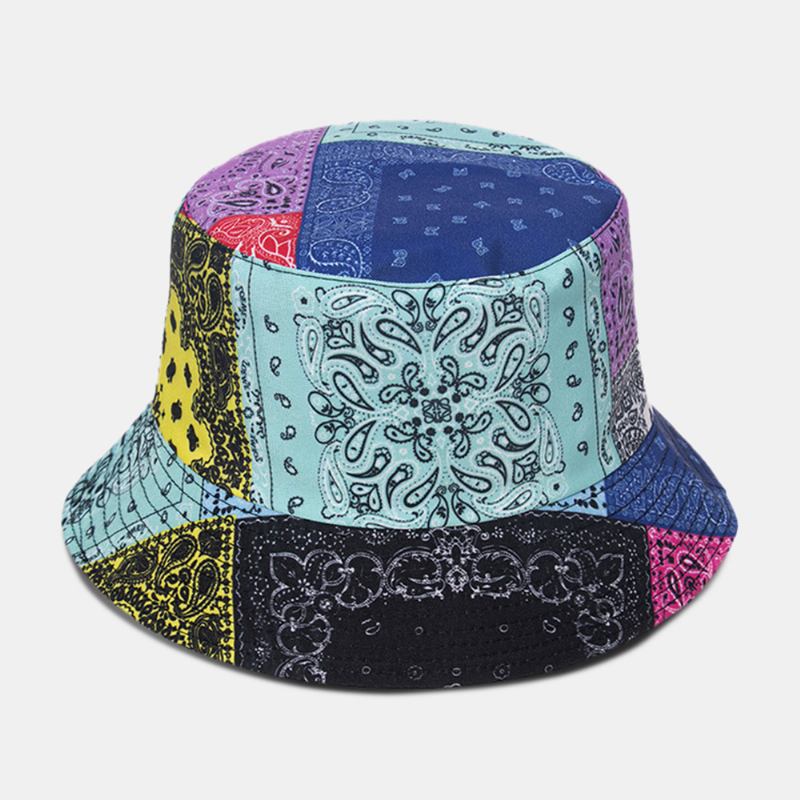 Unisex-överlägg Cashew-utskrift Bucket Hat Blandade Färgsömmar Casual Solskyddshatt