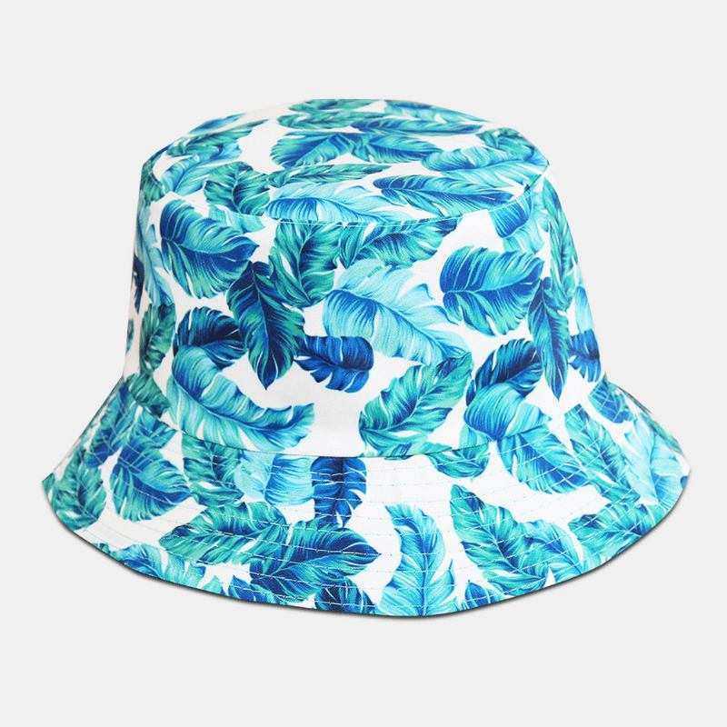 Unisex-överlägg Lövtryck Vändbar Bucket Hat Dubbelsidig Solhatt Sommarresor Strandhatt