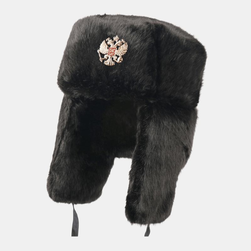 Unisex Plus Sammet Sovjetisk Märke Varm Vindtät Öronlappar Skydd Utomhus Trapper Hatt Ushanka Hatt