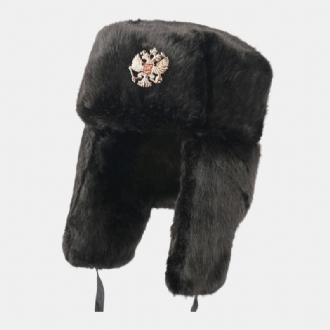 Unisex Plus Sammet Sovjetisk Märke Varm Vindtät Öronlappar Skydd Utomhus Trapper Hatt Ushanka Hatt