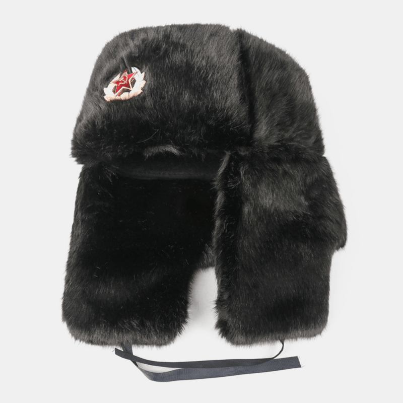 Unisex Plus Sammet Sovjetisk Märke Varm Vindtät Öronlappar Skydd Utomhus Trapper Hatt Ushanka Hatt