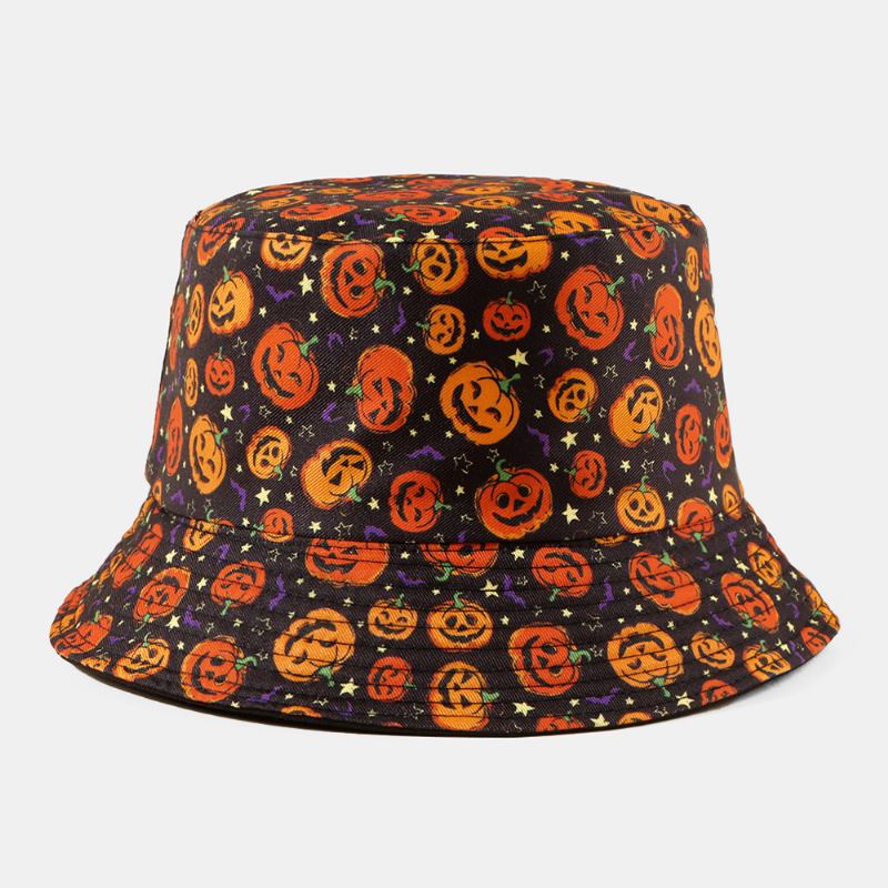 Unisex Pumpkin Ghost Skull Mönster Bucket Hat Casual Rolig Hopfällbar Solskyddshatt