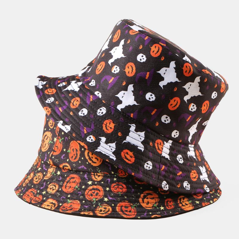 Unisex Pumpkin Ghost Skull Mönster Bucket Hat Casual Rolig Hopfällbar Solskyddshatt