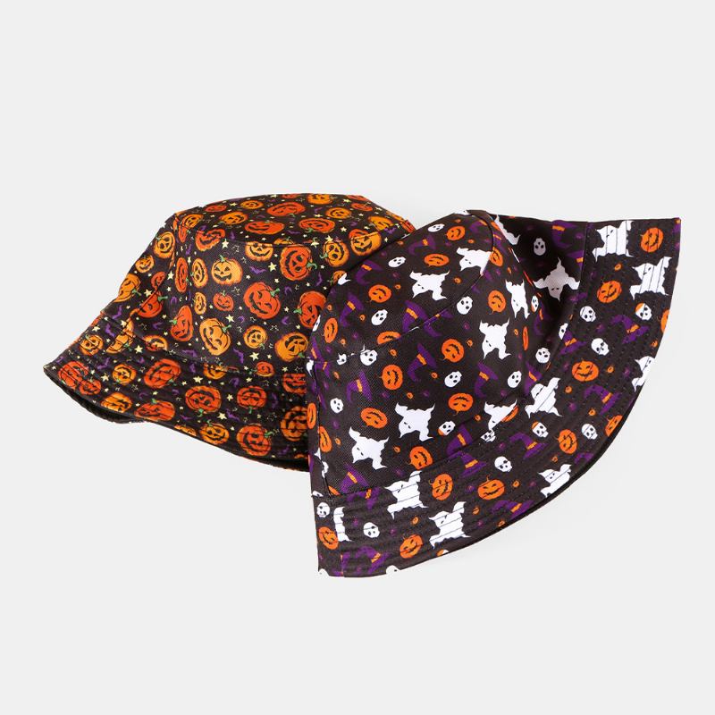 Unisex Pumpkin Ghost Skull Mönster Bucket Hat Casual Rolig Hopfällbar Solskyddshatt