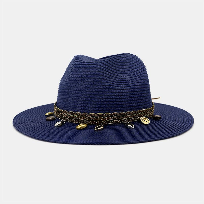 Unisex Solkräm Resor Strandsolhatt Elegant Seaside Bred Brätte Jazz Hat Straw Hat