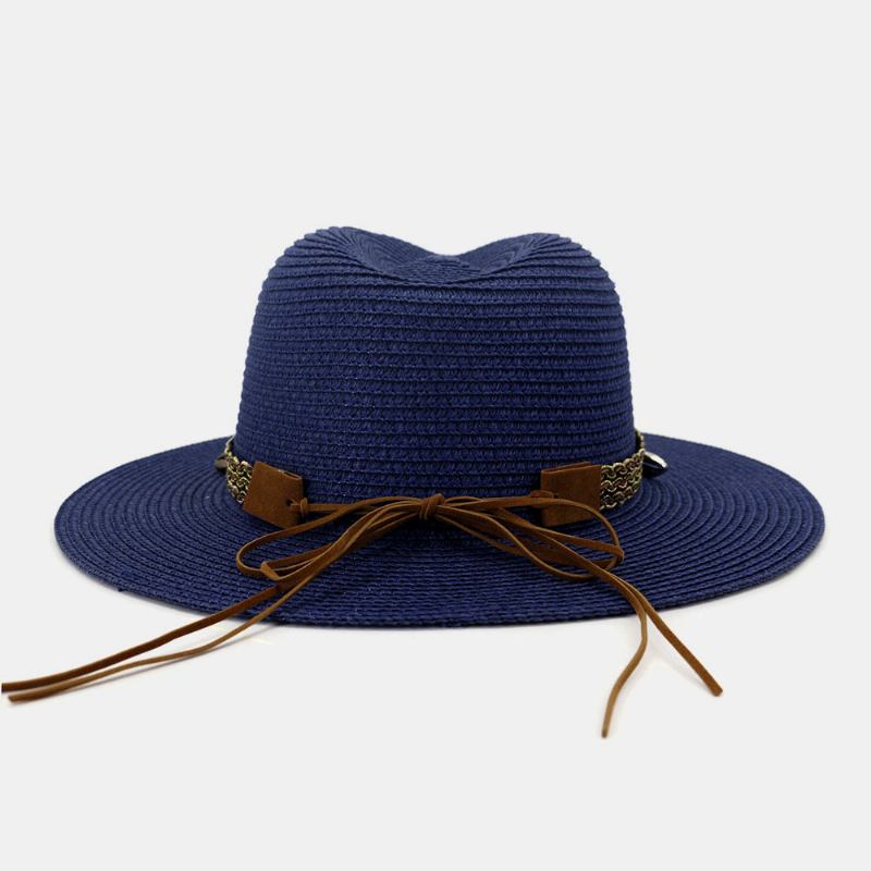 Unisex Solkräm Resor Strandsolhatt Elegant Seaside Bred Brätte Jazz Hat Straw Hat