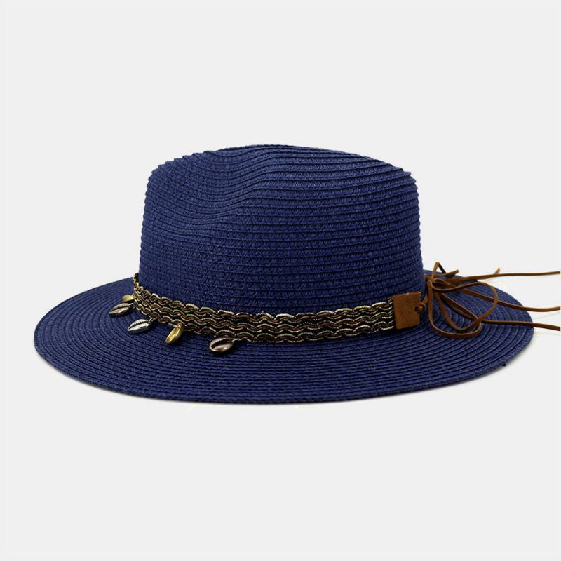 Unisex Solkräm Resor Strandsolhatt Elegant Seaside Bred Brätte Jazz Hat Straw Hat