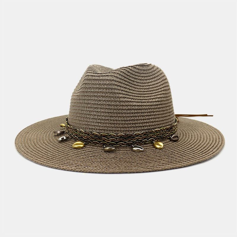 Unisex Solkräm Resor Strandsolhatt Elegant Seaside Bred Brätte Jazz Hat Straw Hat