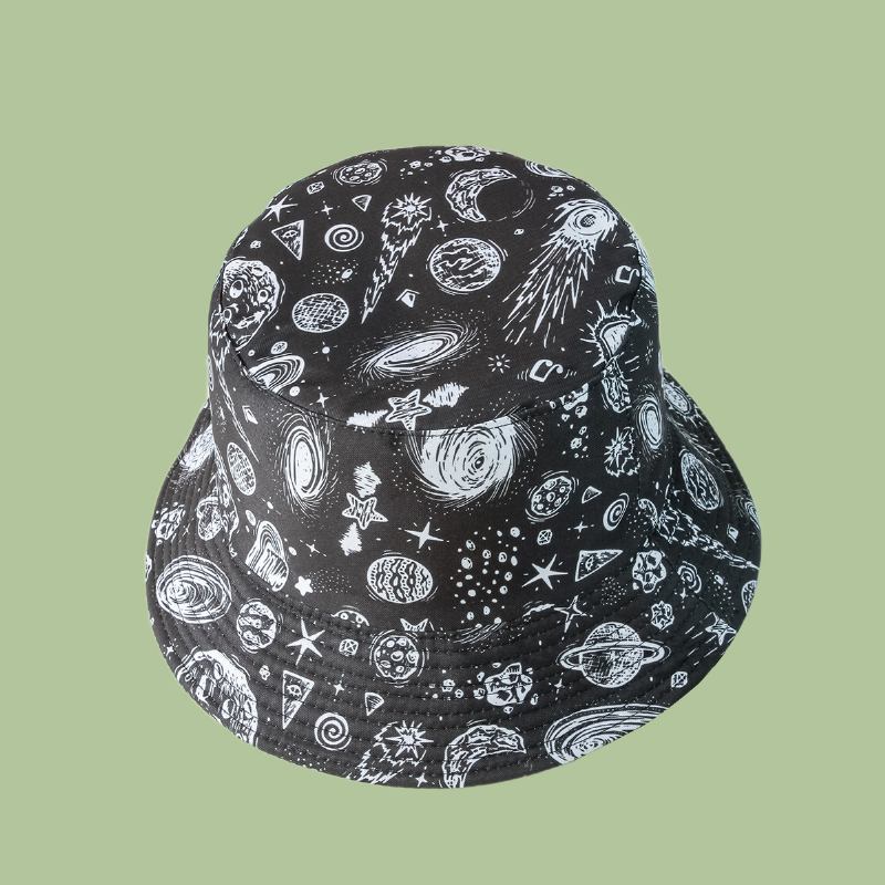 Unisex Starry Sky Bucket Hat Bomull Dubbelsidig Bred Brätte Wild Outdoor Sunshade Beach Hat