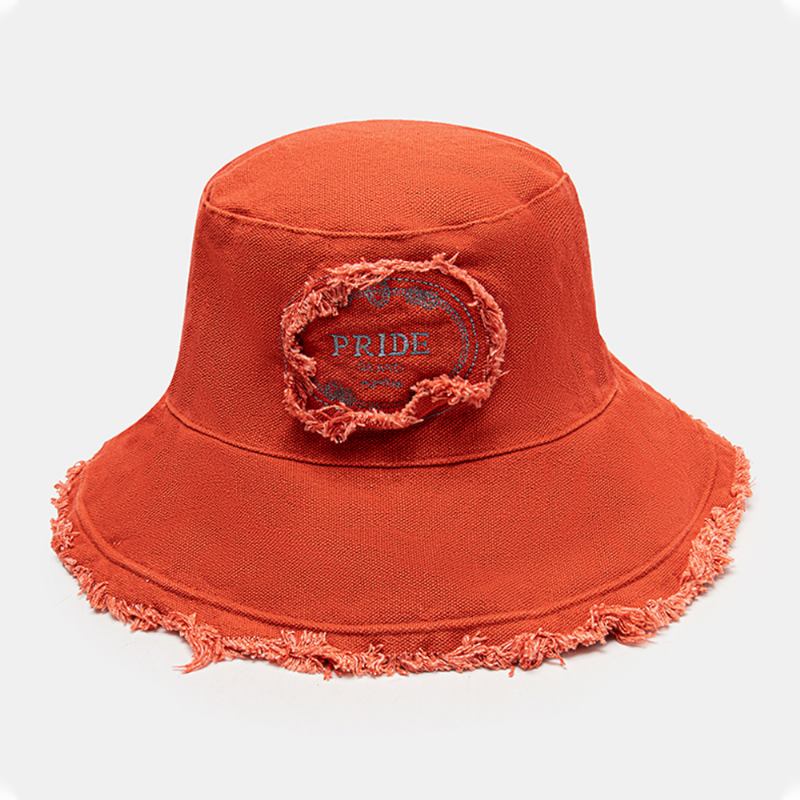 Unisex Tvättad Bomull Brevmönster Broderi Patch Grova Kanter All-match Sunscreen Bucket Hat