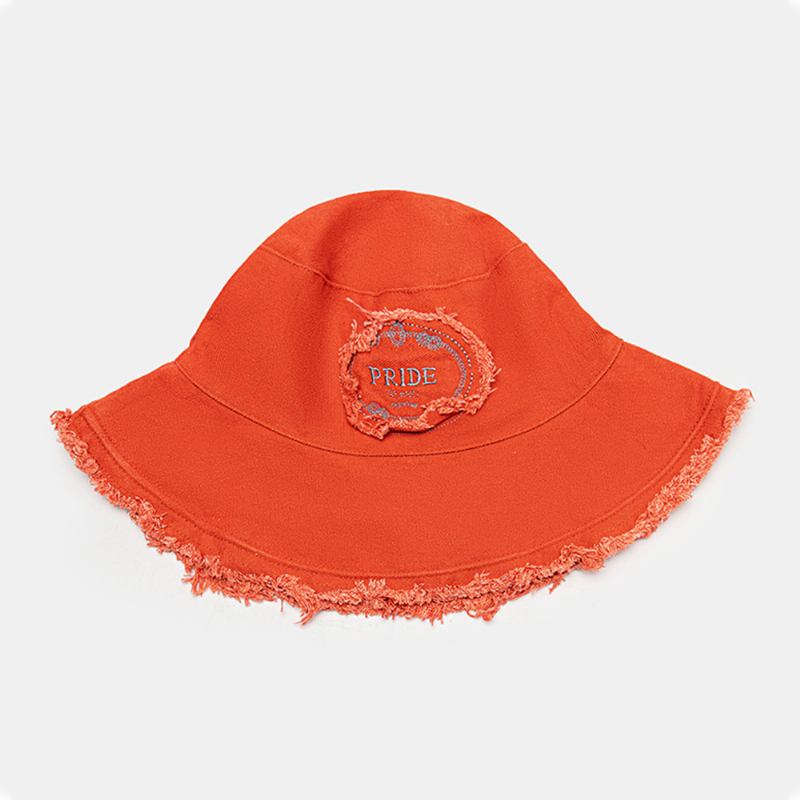 Unisex Tvättad Bomull Brevmönster Broderi Patch Grova Kanter All-match Sunscreen Bucket Hat