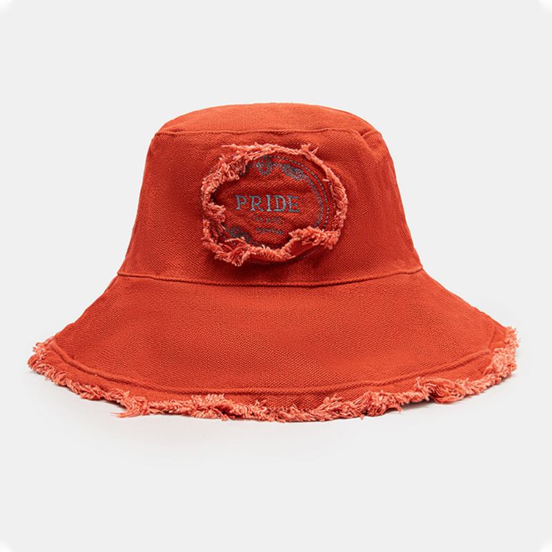 Unisex Tvättad Bomull Brevmönster Broderi Patch Grova Kanter All-match Sunscreen Bucket Hat