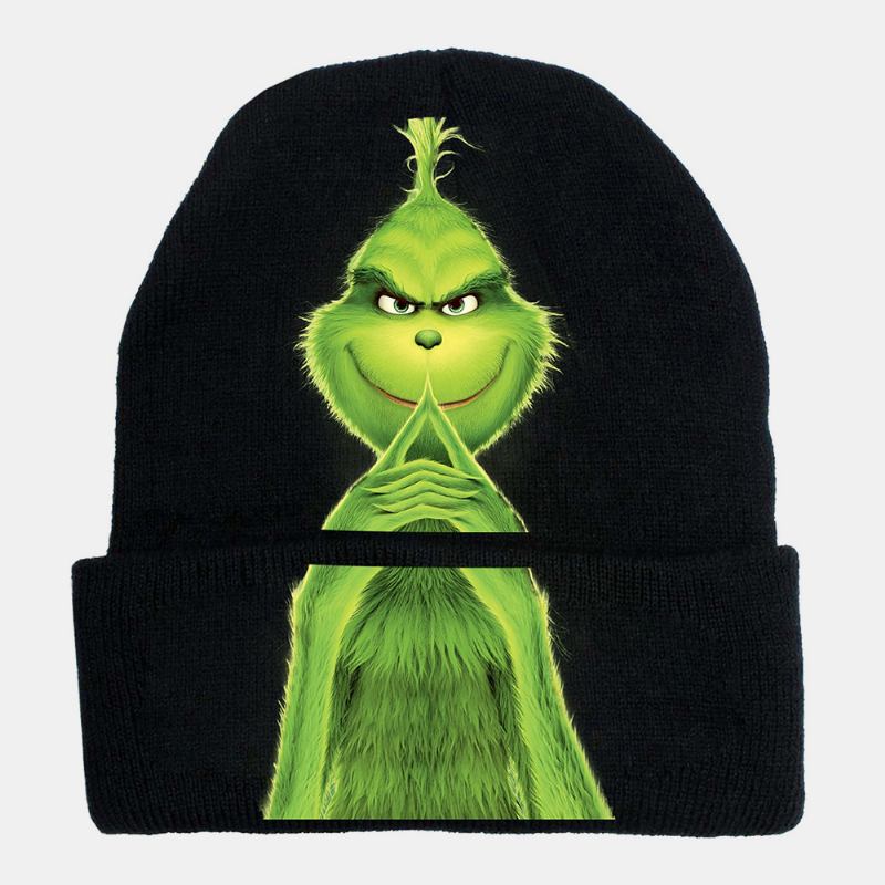 Unisex Ull Varm Vindtät Solskydd Jul Grönt Hår Monster Utskrift Stickad Mössa Mössa