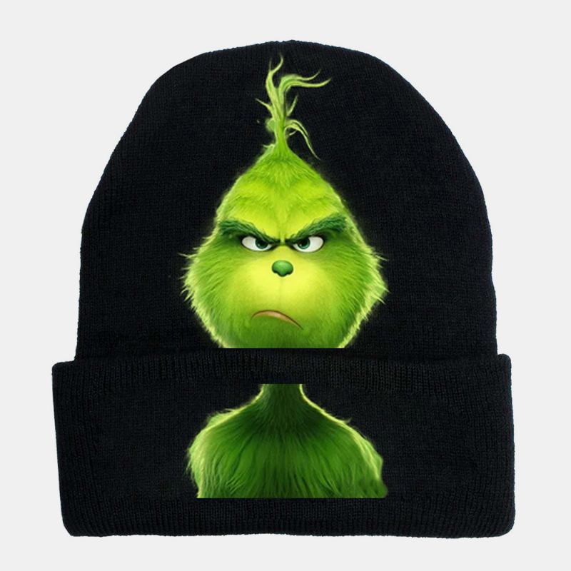 Unisex Ull Varm Vindtät Solskydd Jul Grönt Hår Monster Utskrift Stickad Mössa Mössa