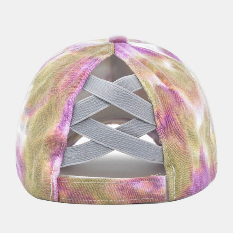 Unisexfärgad Tie-dye Hästsvans Baseballkeps Brutna Hål Stor Brätte Andningsbar Stretch Fit Cap