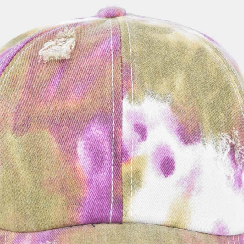 Unisexfärgad Tie-dye Hästsvans Baseballkeps Brutna Hål Stor Brätte Andningsbar Stretch Fit Cap