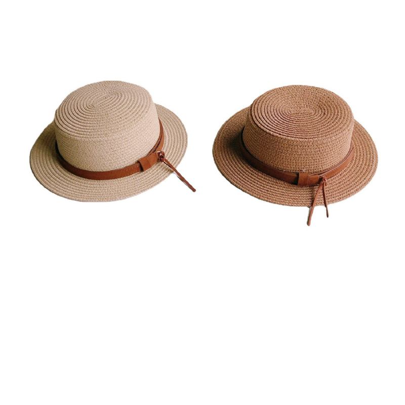 Vindpersonlighet Läderspänne Barn Flat Top Sunshade Halmhatt Sommarutflykt För Män Och Kvinnor Baby Big Along Sunshade Beach Hat