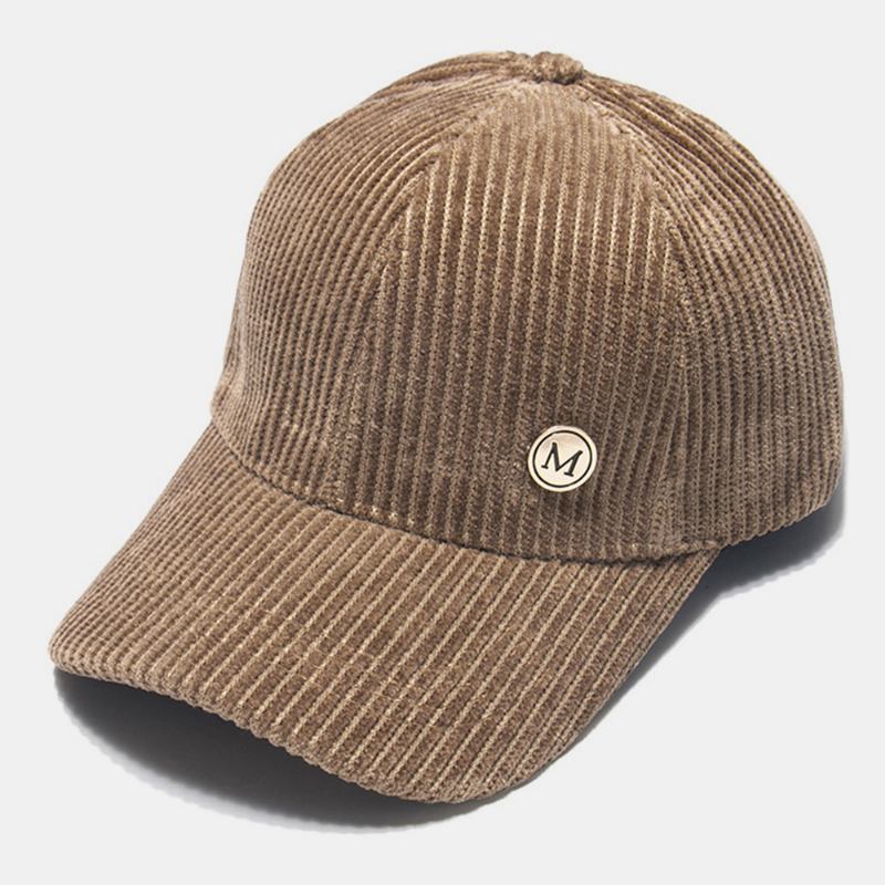 Womne Corduroy Warm M Badge Solskydd All-match Casual Baseballhatt