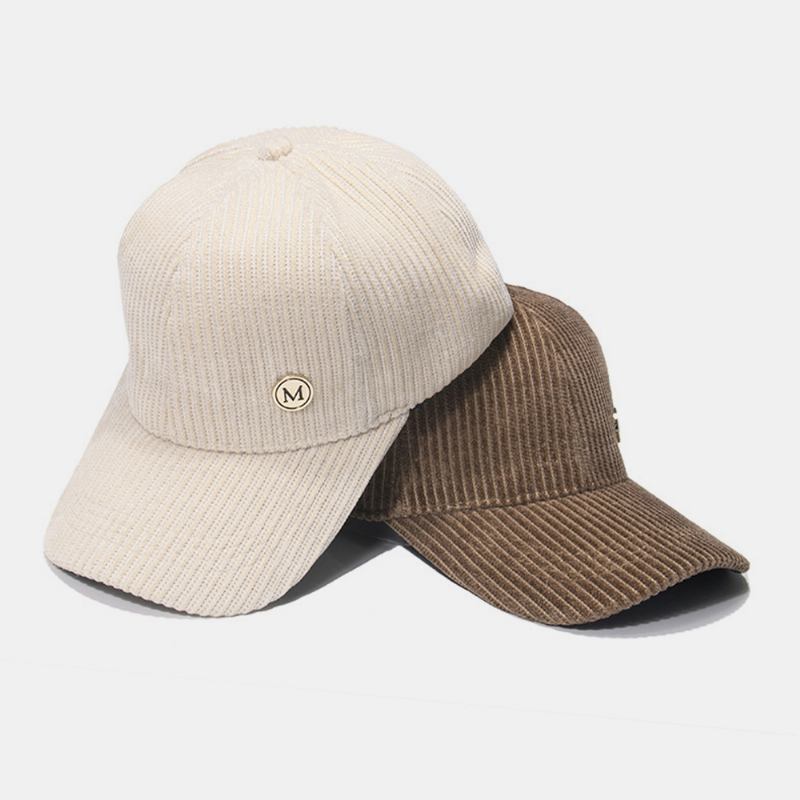 Womne Corduroy Warm M Badge Solskydd All-match Casual Baseballhatt