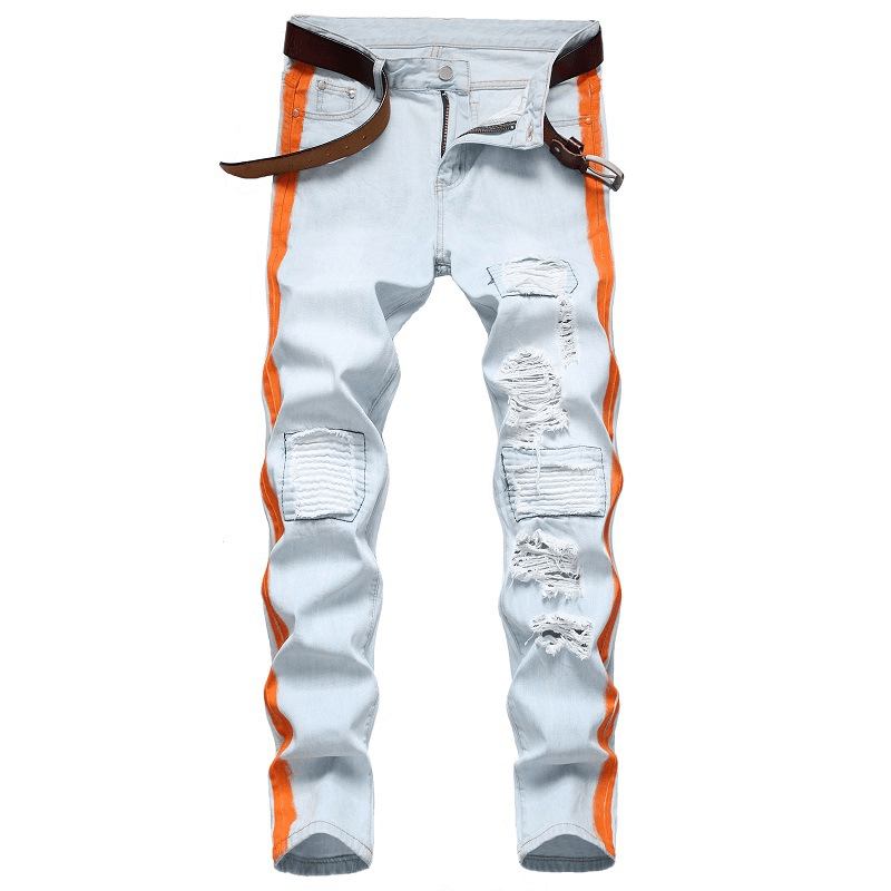 2023 Ny Mode Herr Jeans Med Slitna Hål I Bomull Casual Slim Skinny Vita Svarta Jeans Herr Byxor Casual Herr Hip Hop Jeansbyxor