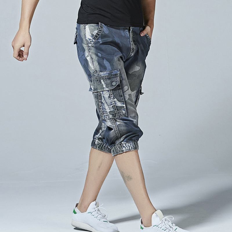 Casual Camo Multi Pockets Joggerbyxor Korta Jeans