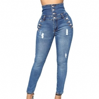 Dambyxor Med Hög Midja Elastiska Skinny Denim