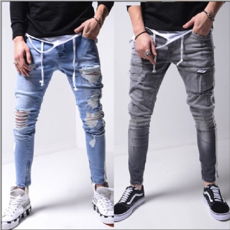 Denim Ripped Slim Fit Street Pants För Män