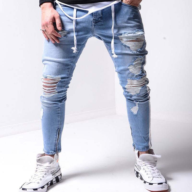 Denim Ripped Slim Fit Street Pants För Män