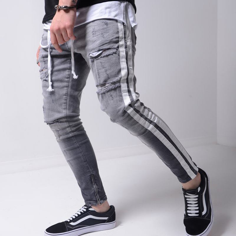 Denim Ripped Slim Fit Street Pants För Män