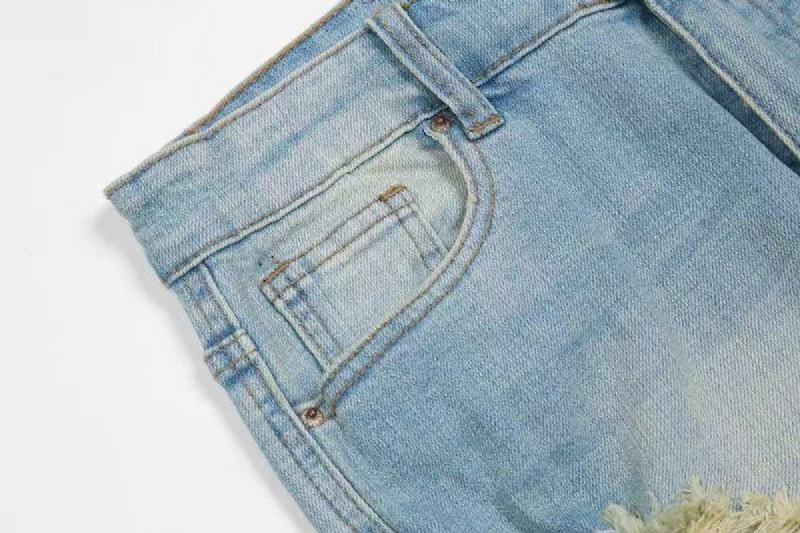 Förstörda Dragkedjor Tvättade Distressed Jeans