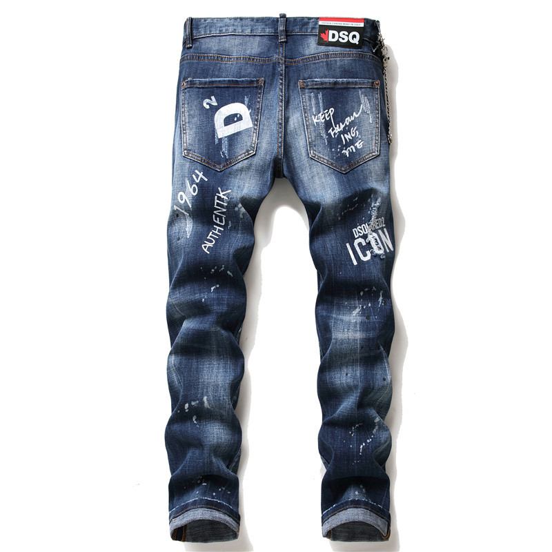 Herr Jeans Famous D2 Herr Slim Jeans Byxor Herr Jeansbyxor Dragkedja Blue Hole Pencil Byxor