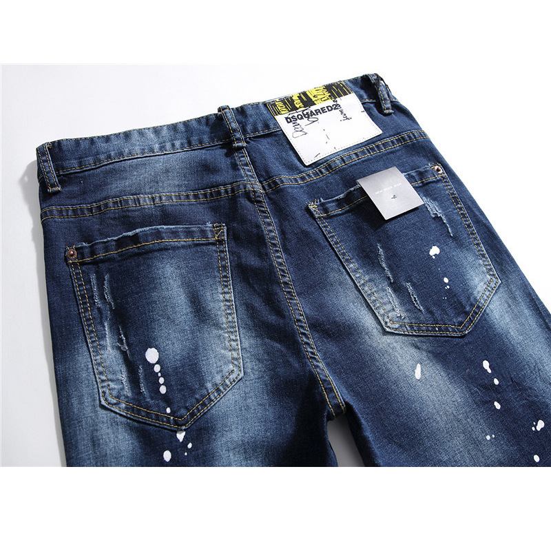 Herr Jeans Famous D2 Herr Slim Jeans Byxor Herr Jeansbyxor Dragkedja Blue Hole Pencil Byxor