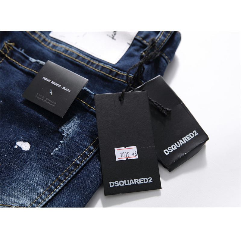 Herr Jeans Famous D2 Herr Slim Jeans Byxor Herr Jeansbyxor Dragkedja Blue Hole Pencil Byxor