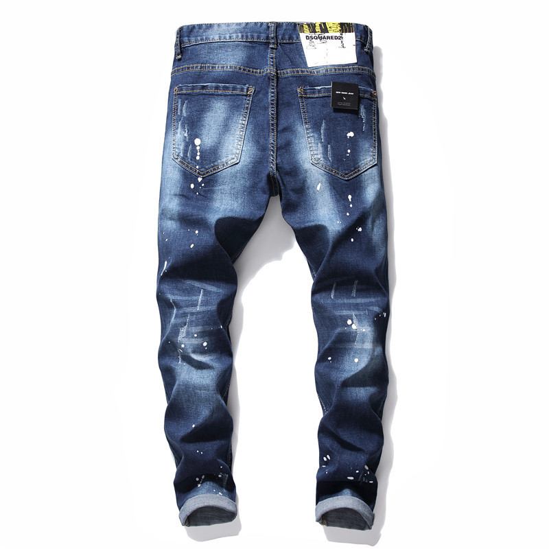 Herr Jeans Famous D2 Herr Slim Jeans Byxor Herr Jeansbyxor Dragkedja Blue Hole Pencil Byxor