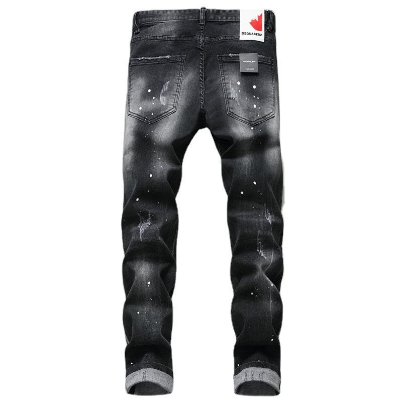 Herr Jeans Famous D2 Herr Slim Jeans Byxor Herr Jeansbyxor Dragkedja Blue Hole Pencil Byxor