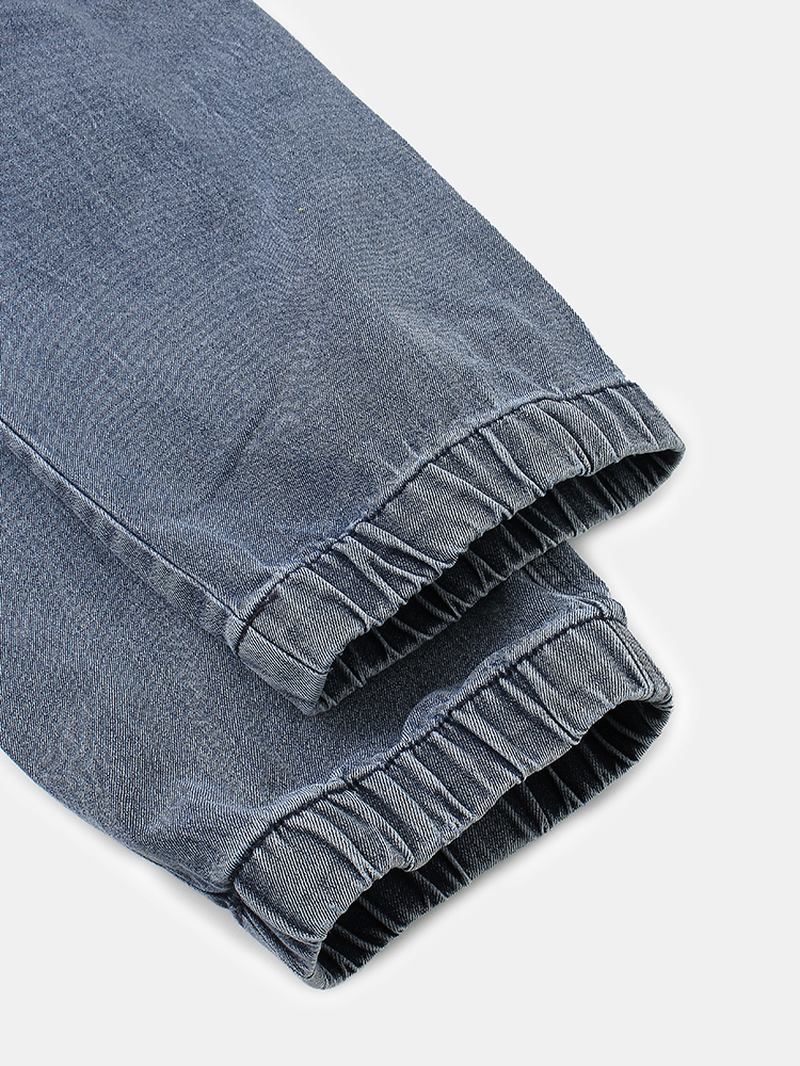 Herr Multi-pocket Casual Elastiska Manschetter Dragsko Beam Feet Byxor Jeans