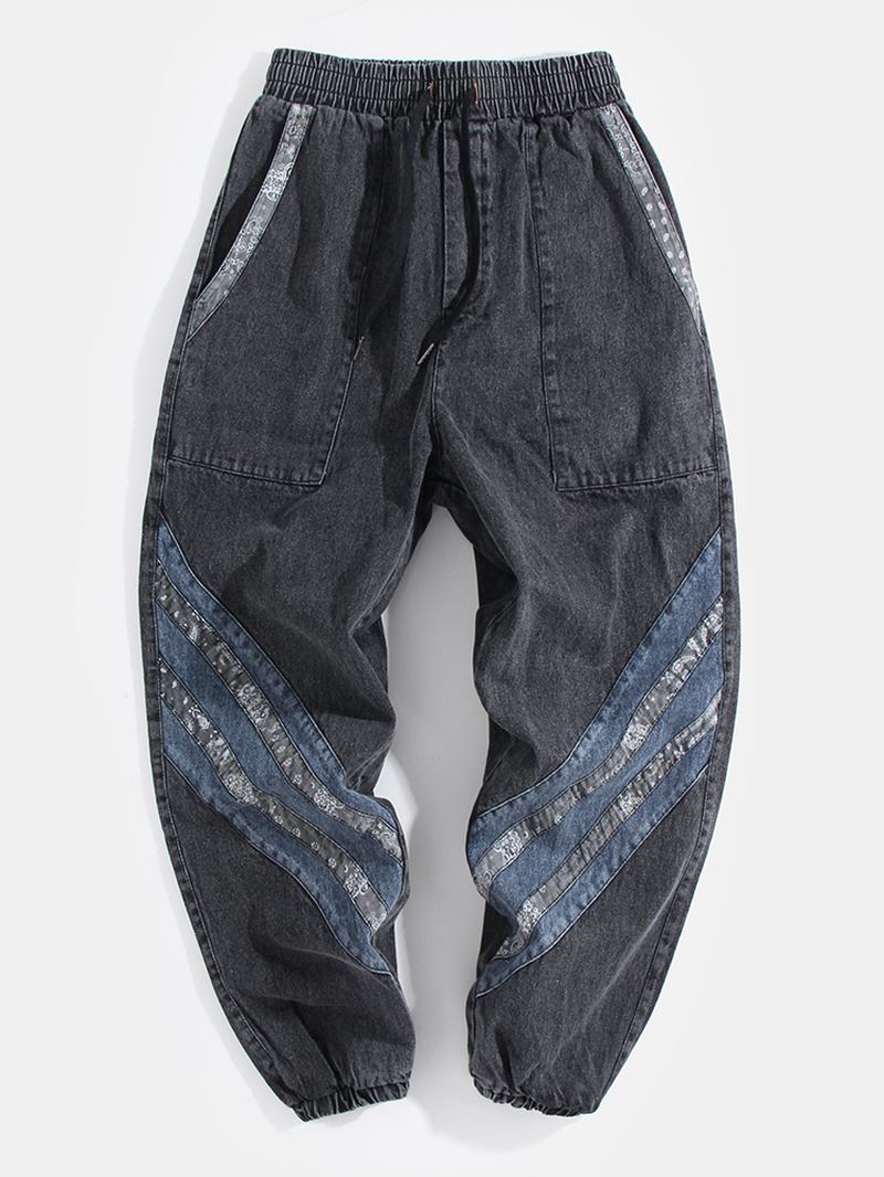 Herr Patchwork Pocket Elastisk Midja Harlan Jeans